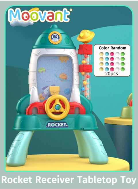 Interactive Sensory Toys with Steering Wheel, Focused Educational Space Rocket Ball Catching Game Toy for Kids, Parent-Child Interactive Rolling Bean Toss Toy, Desktop Sound and Light Electric Spiral Ramp Ball Toy with Removable Table Legs