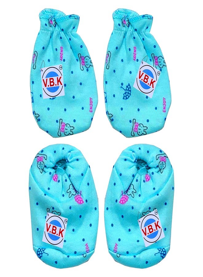 V.B.K® Baby Boys and Baby Girls Mittens Booties Combo Set With 4 Pair Of Hand Mittens and 4 Pair Of Leg Booties, Pure Hosiery Soft Fabric, 0 to 6 Months - Image 3
