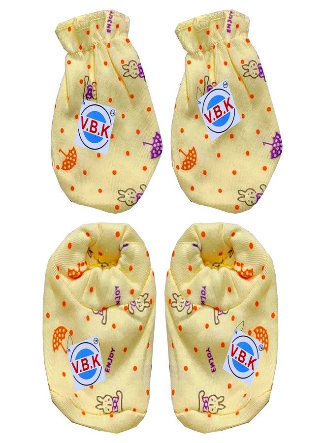 V.B.K® Baby Boys and Baby Girls Mittens Booties Combo Set With 4 Pair Of Hand Mittens and 4 Pair Of Leg Booties, Pure Hosiery Soft Fabric, 0 to 6 Months - Image 4