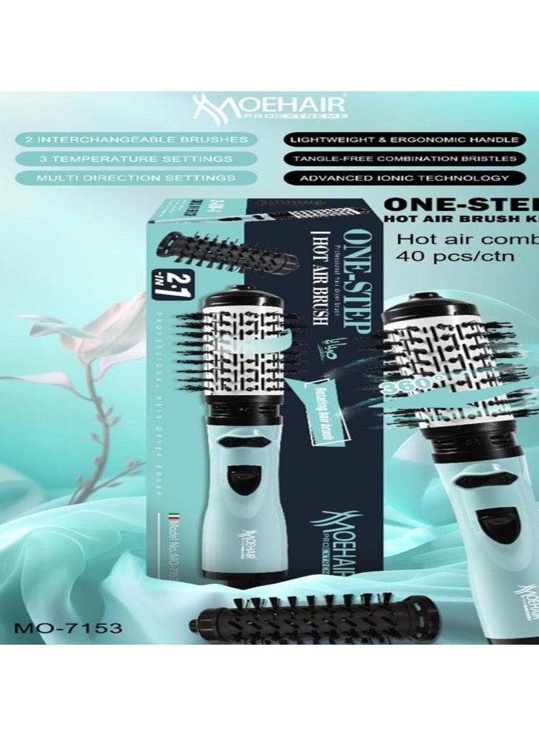 موهير فرشاة تجفيف الشعر الاحترافية الدوارة 2ف1 للنساء والفتيات بقوة 1200 واط، تجفف وتحافظ على رطوبة الشعر وتقلل وقت التصفيف. فرشه موهير MO-7153 ذات تصميم أنيق لسهولة الاستخدام في المنزل أو كمصفف شعر - Image 5