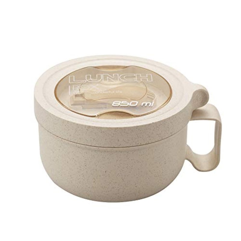 Rarapop Microwave ramen bowl, 28.74 ounce soup bowl, soup cup with lid, handle and fork, can be used for dishwasher (Beige) - Image 1