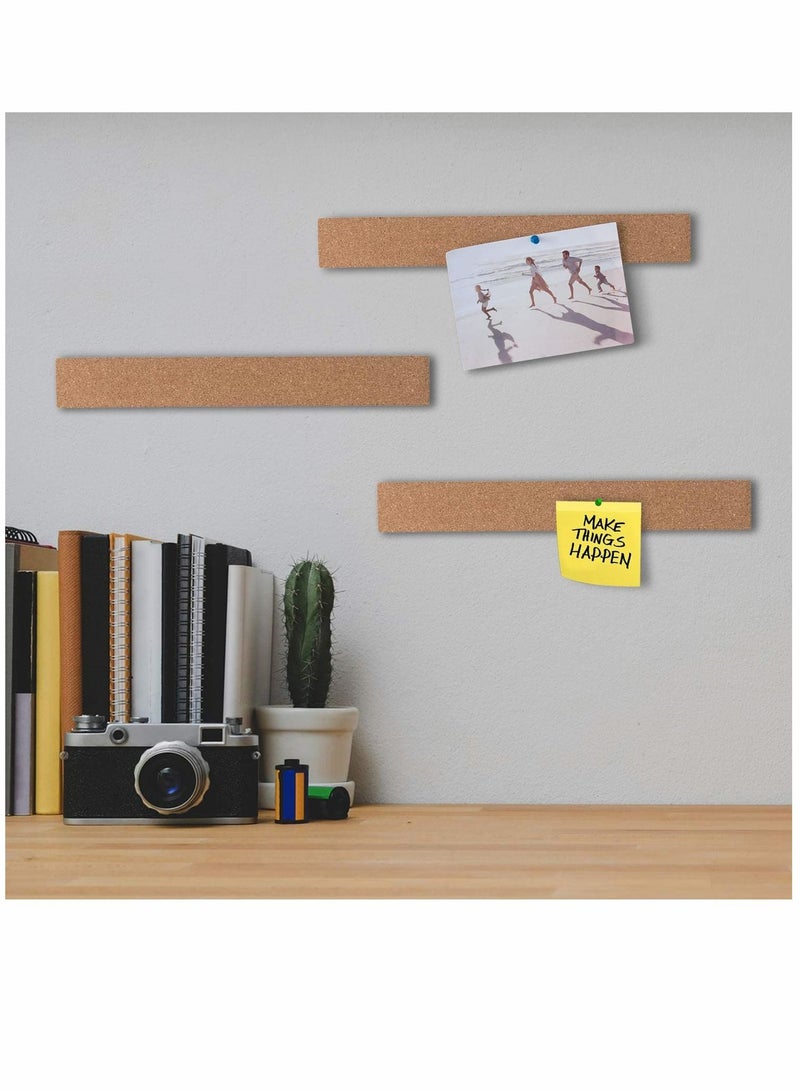 Cork Board, Bulletin Board Bar Strip, 15 x 2- 1/2 Thick, Frameless Cork Board Strips, with 35 Multi-Color Push Pins, Strong Self Adhesive Backing - 4 Pack - Image 5
