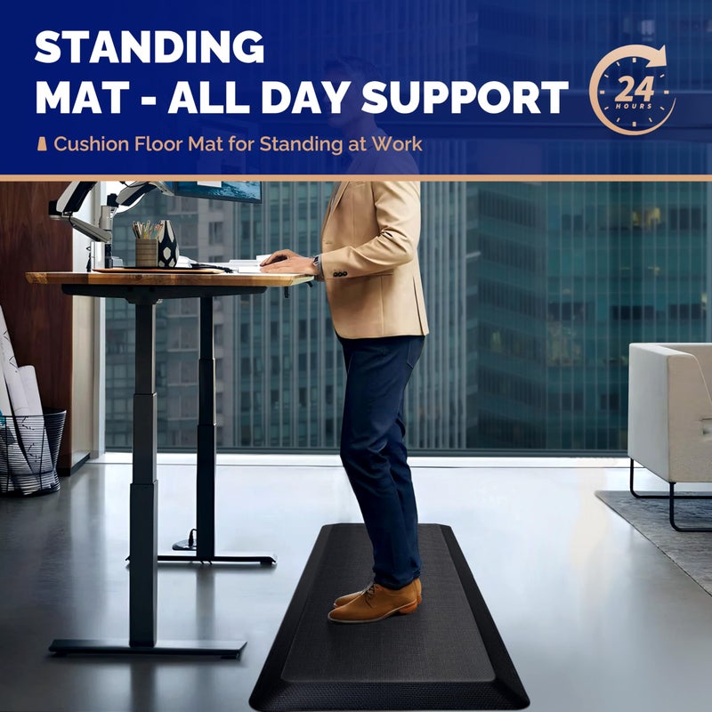 FEATOL Anti Fatigue Mat for Standing, 9/10 Extra Thick Ergonomic Standing Desk Mat, Comfort Memory Foam Standing Mat at Home,Office All Day (24" x 70", Black, 1PC) - Image 2