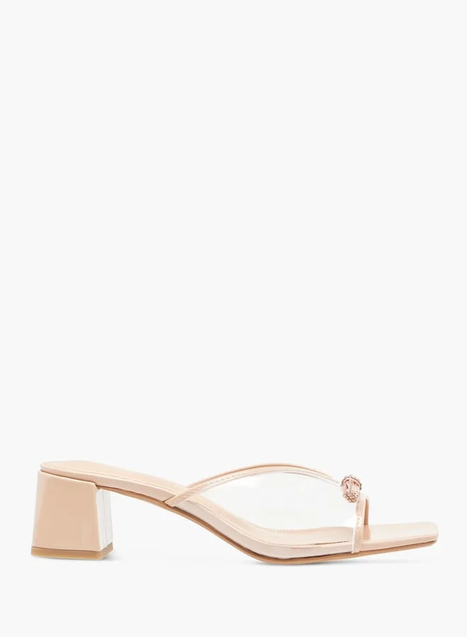 Womens Embellished Slip-On Sandals With Block Heels