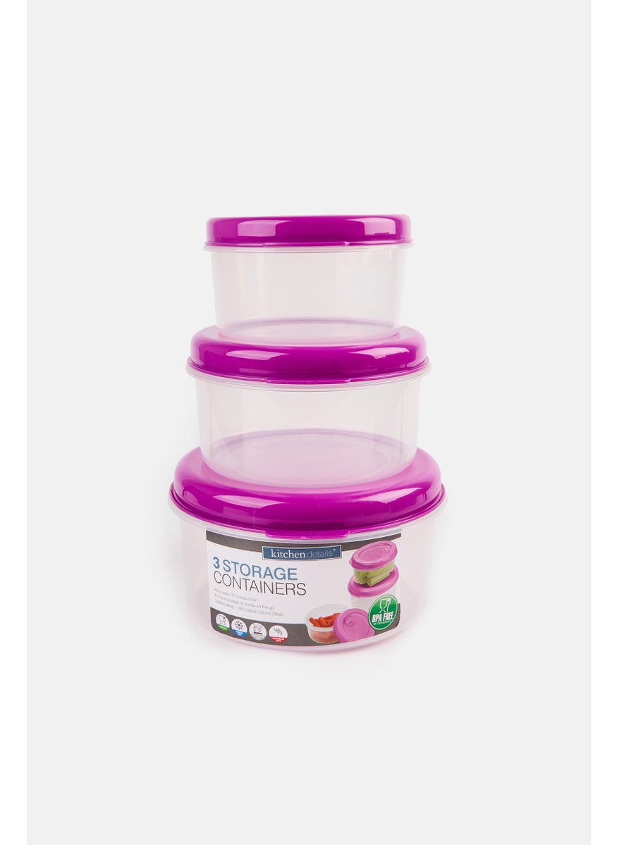 Kitchen Details 3 Pcs Round Plastic Storage Containers, Assorted  - Image 1