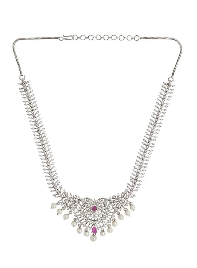 VOYLLA CZ Elegance Silver Plated Brass Necklace Set