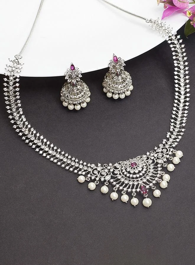 VOYLLA CZ Elegance Silver Plated Brass Necklace Set