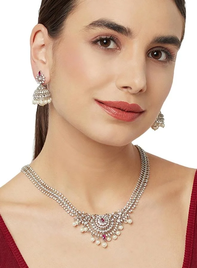 VOYLLA CZ Elegance Silver Plated Brass Necklace Set