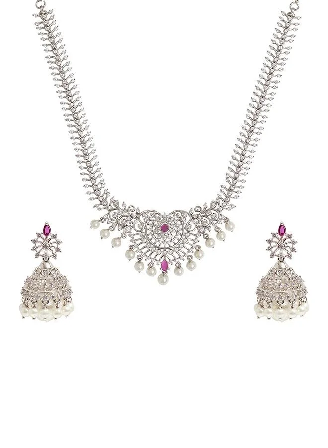 VOYLLA CZ Elegance Silver Plated Brass Necklace Set