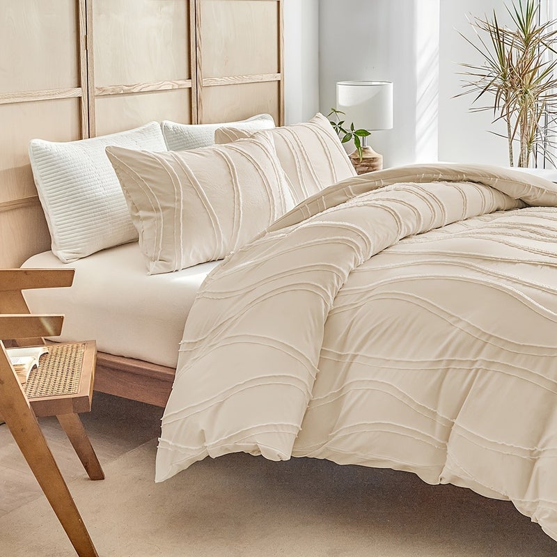 Washable Duvet Cover Set 2/3pcs Set, 1 Duvet Cover + 1/2 Pillowcases, 110g/m² Polyester Material, 3D Irregular Stereo Double Stripe Design, Simple Yet Luxurious, Soft and Comfortable, All-Season Bedding Duvet Cover Set, with Zipper and Corner Ties - Image 2