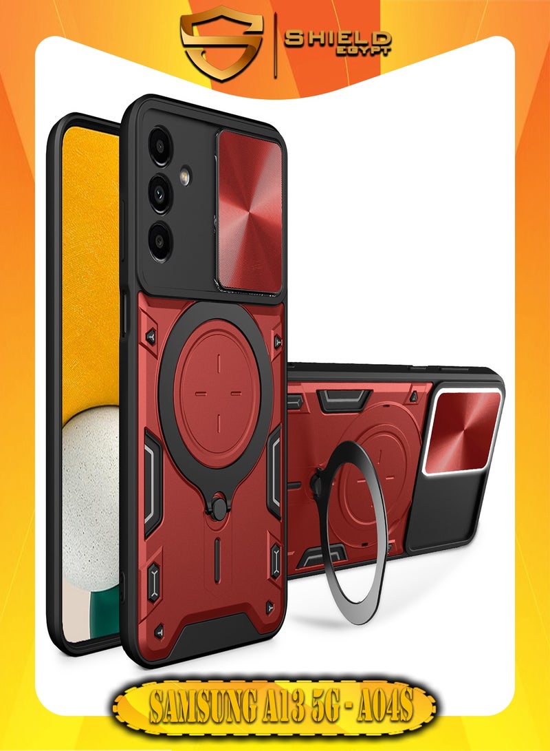 SHIELD EGYPT SHIELD EGYPT For Samsung Galaxy A13 5G/A04S Armored Camera Shield Cover Camera Lend Protection, Built-in 360° (Red) 