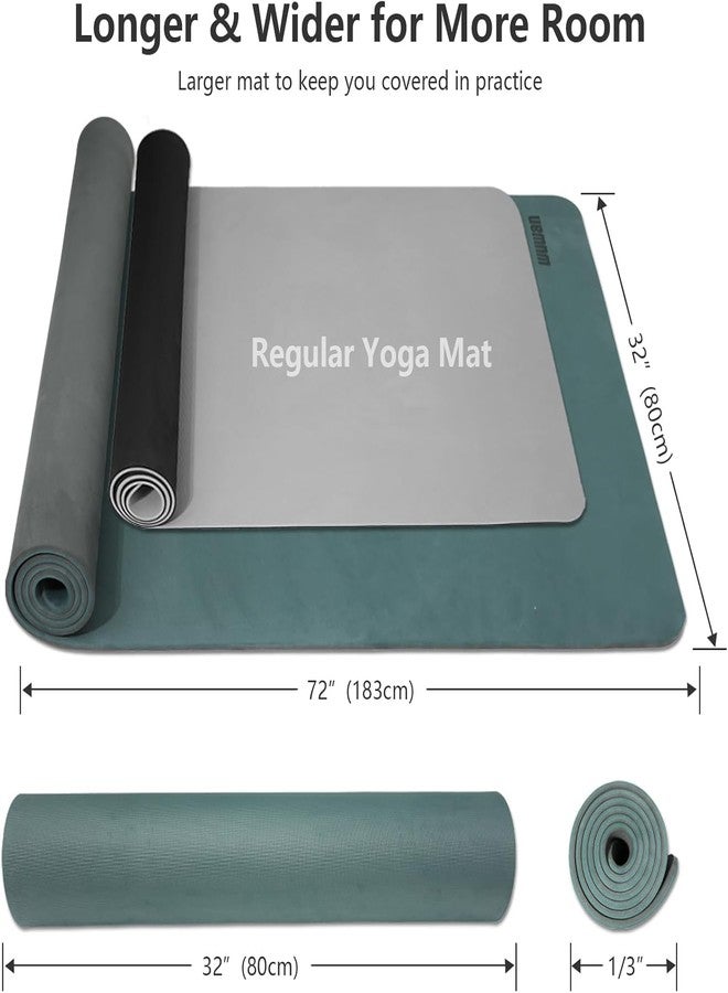 WUWAN Yoga Mat Non-Slip Extra Thick 1/3" Extra Wide Fitness Exercise Mat Environmental POE High Elastic Hot Yoga Mat (72" L x 32" W) with Women Yoga Pilates Home Floor Workout(Dark Green) - Image 2