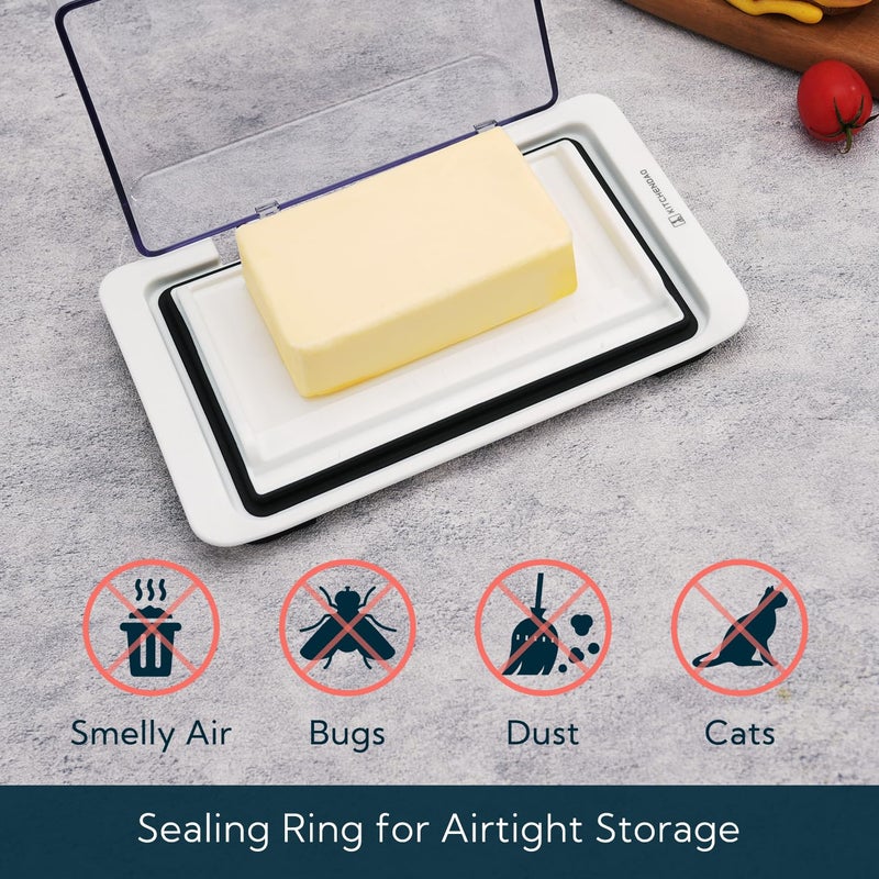 KITCHENDAO Airtight Flip-Top Butter Dish with Lid for Countertop and Refrigerator, Butter Keeper, Plastic Butter Holder Tray for 2 Sticks East Coast/West Coast/European Style/ Kerrygold Butter - Image 2