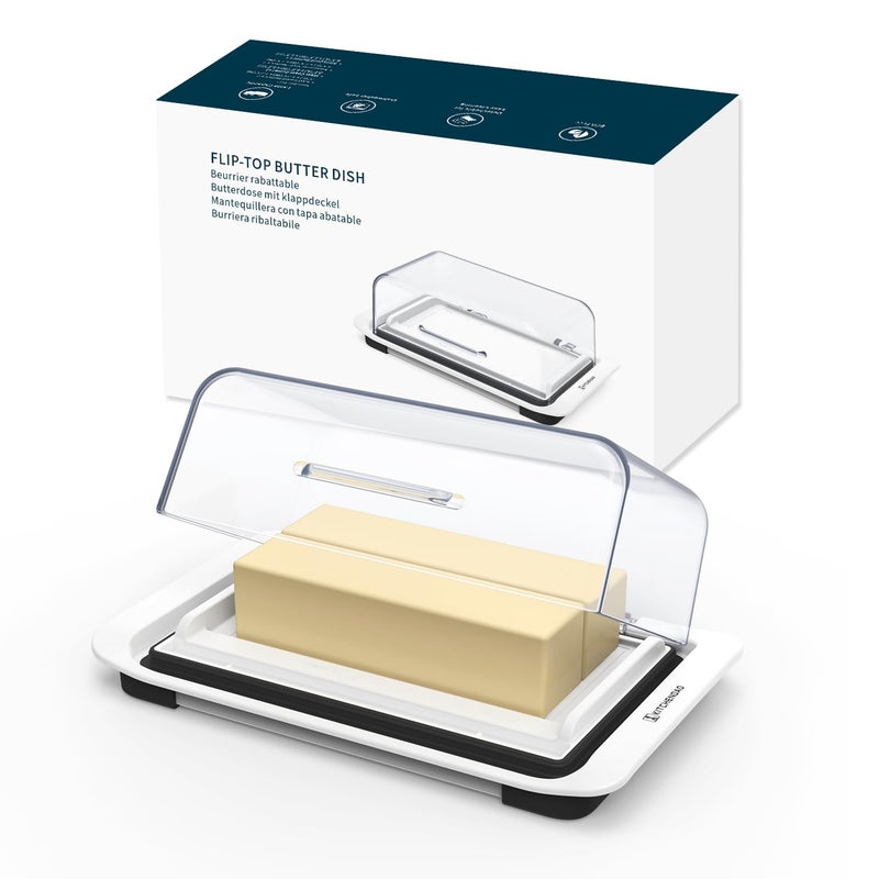 KITCHENDAO Airtight Flip-Top Butter Dish with Lid for Countertop and Refrigerator, Butter Keeper, Plastic Butter Holder Tray for 2 Sticks East Coast/West Coast/European Style/ Kerrygold Butter - Image 1