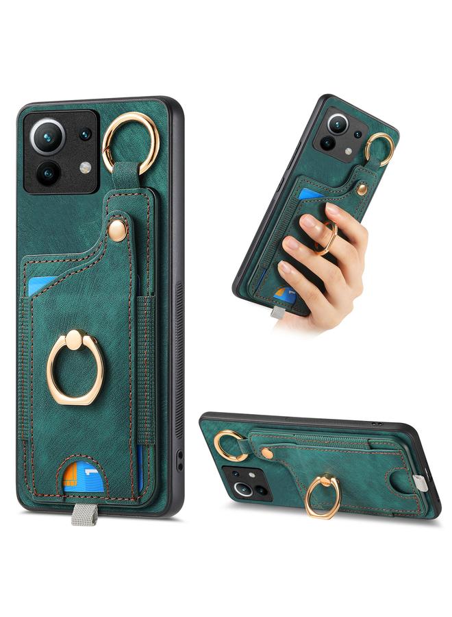 Green Tiger For Xiaomi Mi 11 Retro Skin-feel Ring Card Bag Phone Case with Hang Loop(Green)
