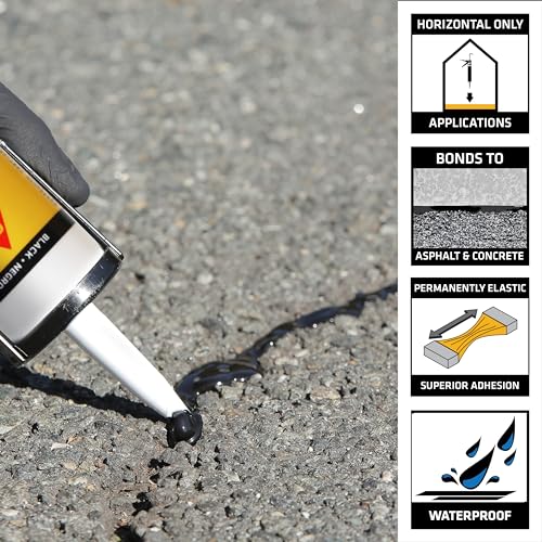SIKA سيكا سيكافليكس-410 مادة مانعة للتسرب من الأسفلت، سوداء، مادة مانعة للتسرب هجينة ذاتية التسوية لملء الشقوق في ممرات الأسفلت، الطرق، والأرصفة - 9 أونصة سائلة. خرطوشة، تملأ الشقوق حتى 1.5 بوصة عرضاً. - Image 2