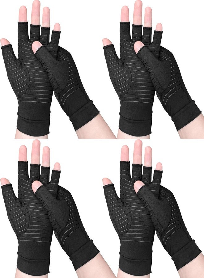 Beieverluck 4 Pairs Copper Arthritis Compression Gloves for Carpal Tunnel Pain Relief Fingerless Compression Hand Gloves for Women Men Rheumatoid, Tendonitis, Swelling, Working and Typing - Image 1