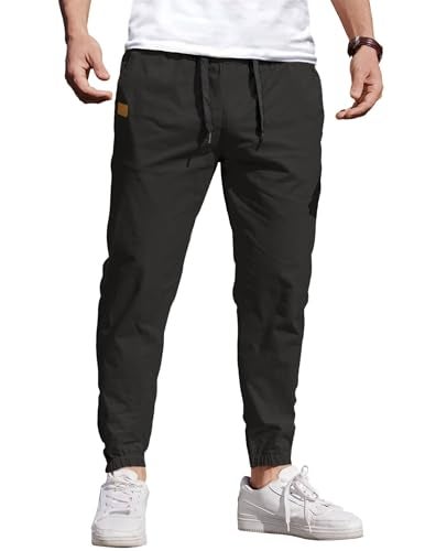 COOFANDY Mens Cotton Drawstring Cargo Pants - Outdoor Hiking Gym Twill Joggers with Pockets for Men, US 36(L), Black - Image 1