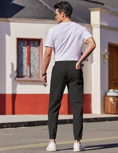 COOFANDY Mens Cotton Drawstring Cargo Pants - Outdoor Hiking Gym Twill Joggers with Pockets for Men, US 36(L), Black - Image 2