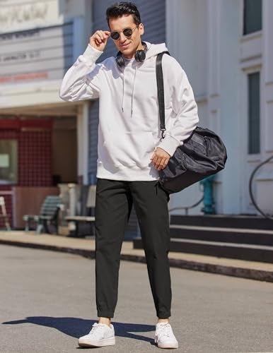 COOFANDY Mens Cotton Drawstring Cargo Pants - Outdoor Hiking Gym Twill Joggers with Pockets for Men, US 36(L), Black - Image 4