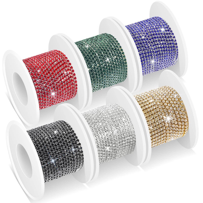 Berlune 6 Roll 33 Yards 2 mm Rhinestone Chain Trim Diamond Crystal Trim Claw Chain DIY Craft Sewing DecorBright Color