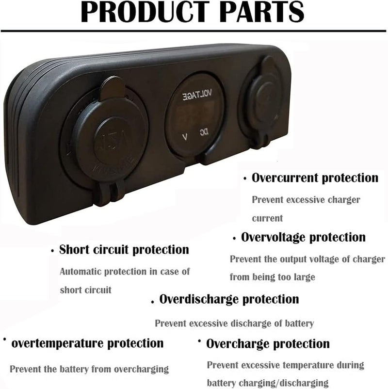 jamgoer 3 in 1 Multi-Functions Outlet Panel with Dual USB Car Charger Ports +Power Adaptor Socket +LED Voltmeter Combination 12V 24V Tent Type Panel for Marine Boat RV Truck…… - Image 2