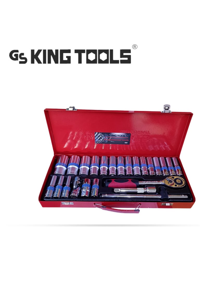 كينج تولز طقم عدد يدوية سداسي 25 قطعة قصير 1/2 بوصة للاستخدام الشخصي والصيانة والسيارات - Image 1