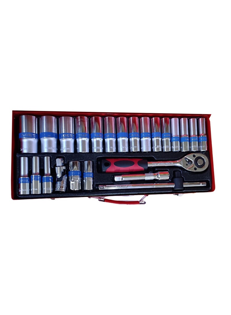 كينج تولز طقم عدد يدوية سداسي 25 قطعة قصير 1/2 بوصة للاستخدام الشخصي والصيانة والسيارات - Image 3