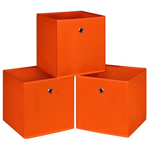 NieEnjoy Foldable Storage Cubes Bins 11 Inch Cloth Storage Cube Fabric Storage Box Cubes Organizer Baskets with Dual Handles for Home Organizer Set of 3 Orange - Image 1