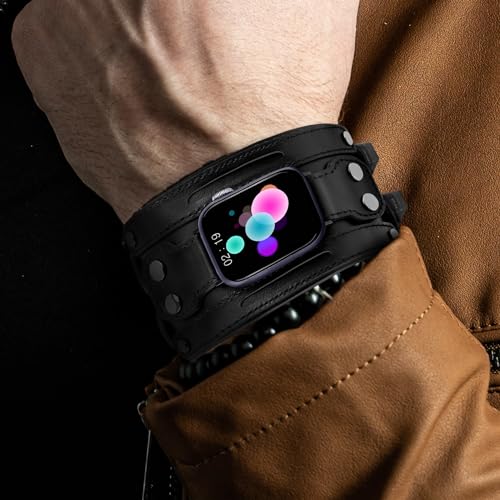 VIQIV Smart Watch Bracelet Bands Compatible with Apple Watch 42mm44mm45mm49mm Smartwatch Straps for Iwatch Series Ultra987654321SE for Men Women Handmade Genuine Leather Wristband - Image 3