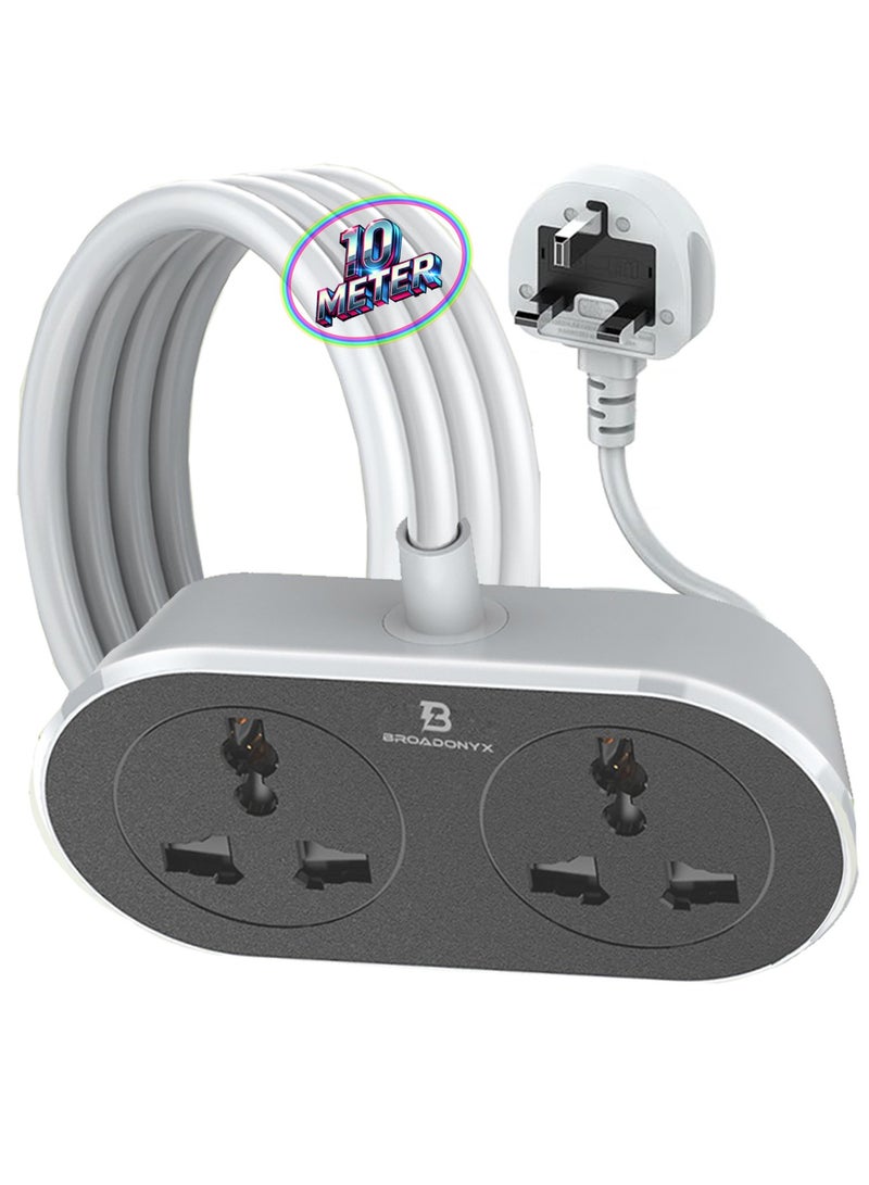 Broadonyx Power Strip 10 Meters 2 Universal Sockets 2500W Surge Protection Heavy Duty Copper Wire - Image 1
