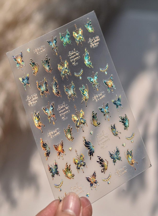 LIFOOST Butterfly Nail Art Stickers 5D Embossed Glitter Gold Blue Butterflies Nail Design Nail Decals for Nail Art Self Adhesive Nail Supplies for Women DIY Manicure - Image 4