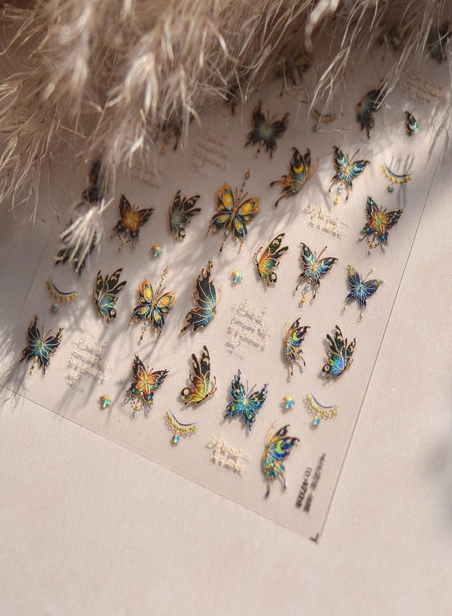 LIFOOST Butterfly Nail Art Stickers 5D Embossed Glitter Gold Blue Butterflies Nail Design Nail Decals for Nail Art Self Adhesive Nail Supplies for Women DIY Manicure - Image 5