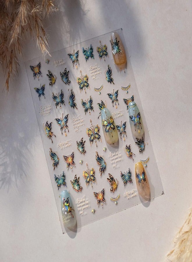 LIFOOST Butterfly Nail Art Stickers 5D Embossed Glitter Gold Blue Butterflies Nail Design Nail Decals for Nail Art Self Adhesive Nail Supplies for Women DIY Manicure - Image 3