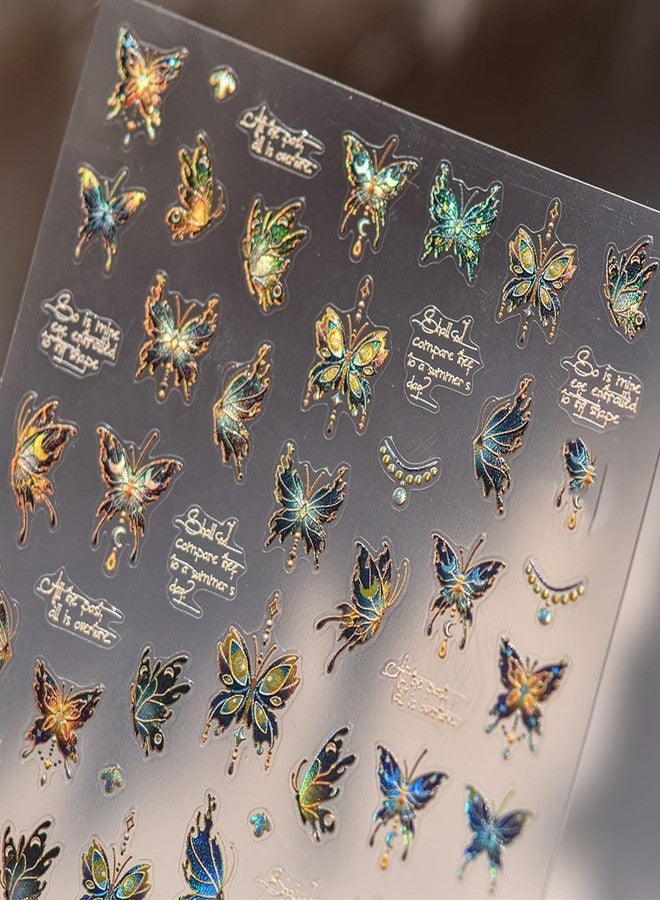 LIFOOST Butterfly Nail Art Stickers 5D Embossed Glitter Gold Blue Butterflies Nail Design Nail Decals for Nail Art Self Adhesive Nail Supplies for Women DIY Manicure - Image 2