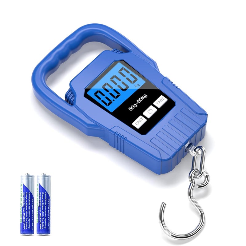 SKEAP Digital Fish Scale Hanging Scale Fishing Scale,110lb/50kg Luggage Scale,Upgrade Large Handle & Backlit LCD Display, Electronic Balance Digital Fishing Postal Scale,Blue,Fishing Gifts for Men - Image 1
