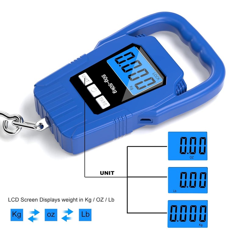 SKEAP Digital Fish Scale Hanging Scale Fishing Scale,110lb/50kg Luggage Scale,Upgrade Large Handle & Backlit LCD Display, Electronic Balance Digital Fishing Postal Scale,Blue,Fishing Gifts for Men - Image 3