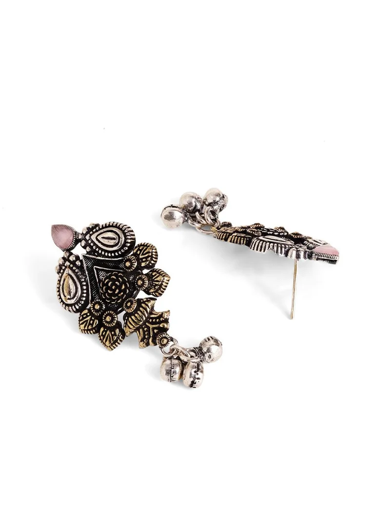 Priyaasi Kundan Stone Studded Oxidized Brass Necklace and Earrings