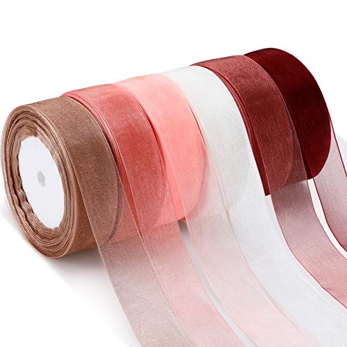 Shappy 6 Rolls Organza Ribbon Sheer Chiffon Ribbon Bulk for Wrapping Decorating Valentine Wedding Birthday Bouquet Garland(25 Yard Each Roll,Dusty Rose) - Image 1
