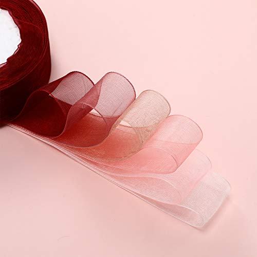 Shappy 6 Rolls Organza Ribbon Sheer Chiffon Ribbon Bulk for Wrapping Decorating Valentine Wedding Birthday Bouquet Garland(25 Yard Each Roll,Dusty Rose) - Image 3