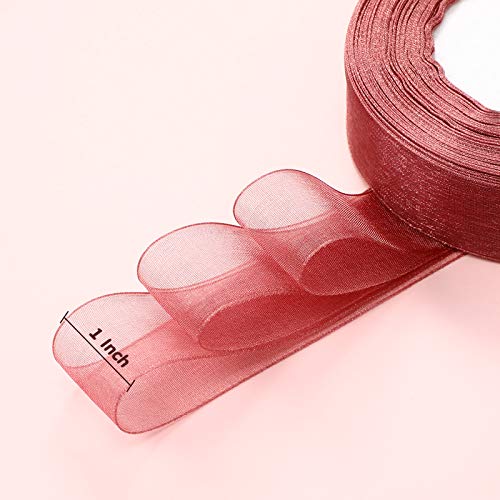 Shappy 6 Rolls Organza Ribbon Sheer Chiffon Ribbon Bulk for Wrapping Decorating Valentine Wedding Birthday Bouquet Garland(25 Yard Each Roll,Dusty Rose) - Image 2