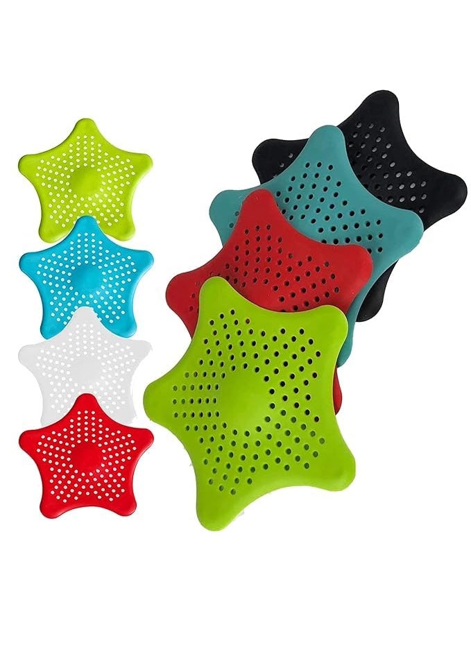 istore Istore 4Pcs Silicone Star Shape Drain Hair Catcher, Kitchen Sink Strainer - Bathroom Shower Sink Stopper - Drain Cover Hair Trap, Filter for Kitchen Bathroom Tub [Multicolor]  - Image 1