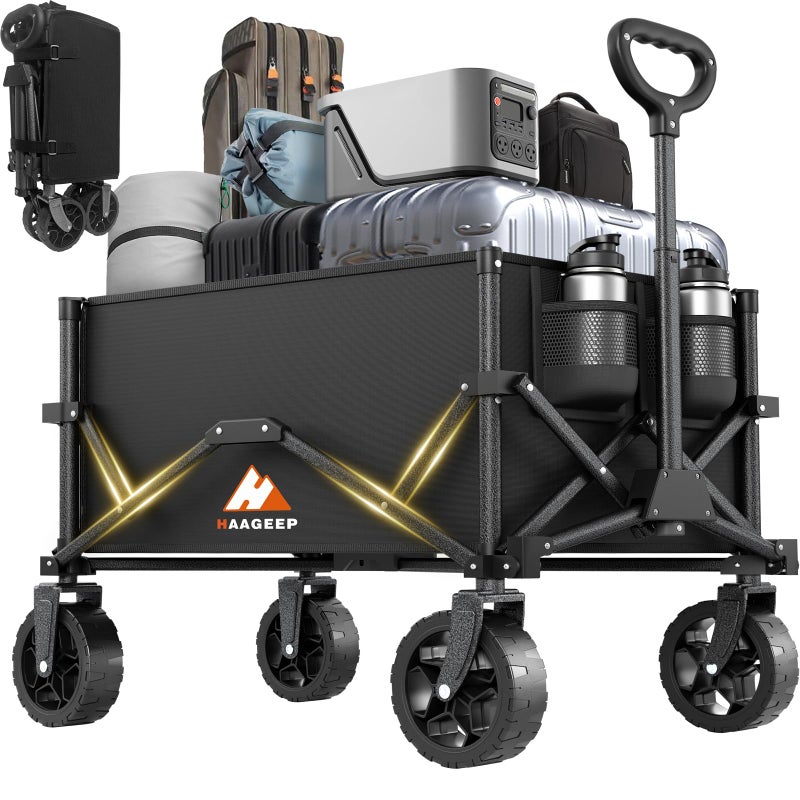 HAAGEEP Collapsible Wagon with Wheels, Portable Wagons Carts Foldable, Folding Wagon Cart for Groceries, Sports Garden Shopping Utility Wagon - Image 1