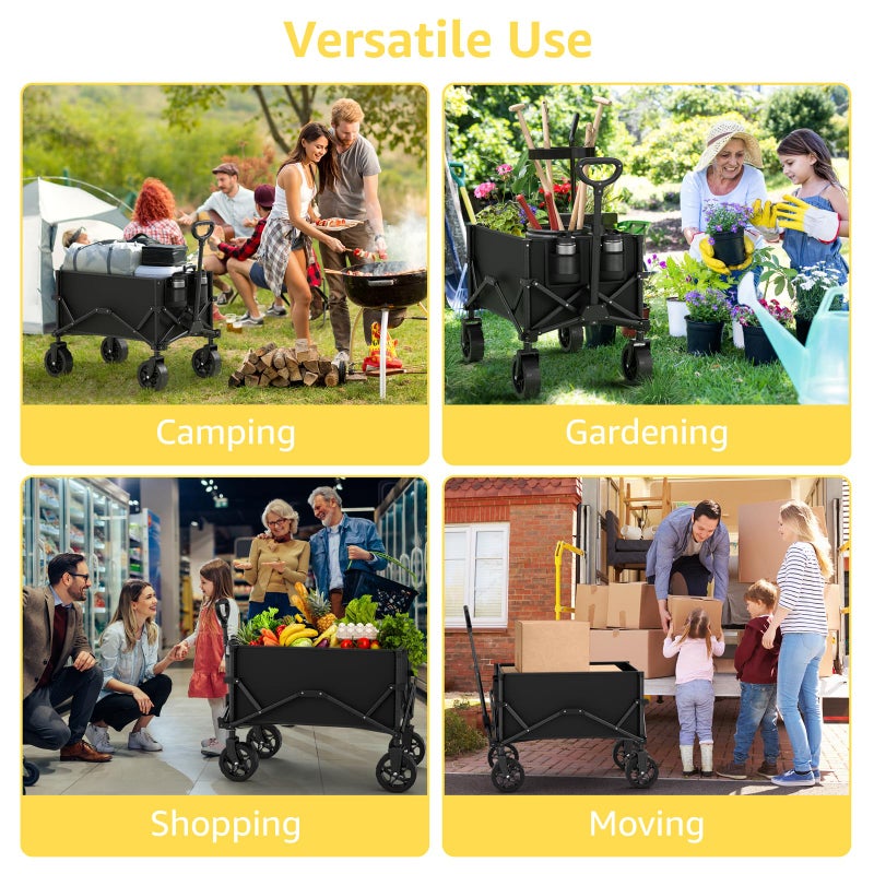 HAAGEEP Collapsible Wagon with Wheels, Portable Wagons Carts Foldable, Folding Wagon Cart for Groceries, Sports Garden Shopping Utility Wagon - Image 3