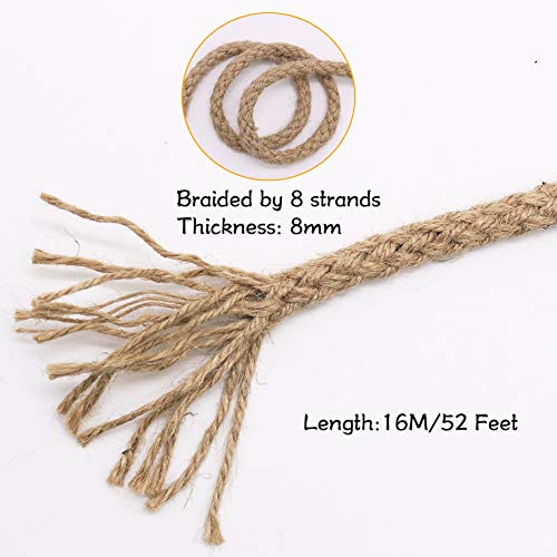 Tenn Well 8mm Jute Rope, 52 Feet Braided Jute Cord Thick Twine Rope for Crafting, Cat Scratching Post, Gardening, Farmhouse Decor, Home Decor - Image 3