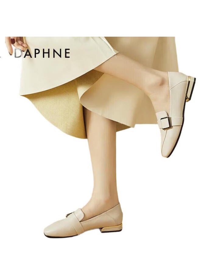 Daphne Women'S Loafers Soft Bottom Casual Shoes With Belt Buckle Flat Low Heel Commuting Single Shoes Women 4623101028 Beige 38 - Image 1