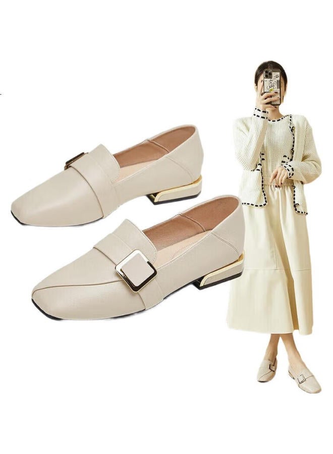 Daphne Women'S Loafers Soft Bottom Casual Shoes With Belt Buckle Flat Low Heel Commuting Single Shoes Women 4623101028 Beige 38 - Image 3