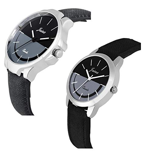 jainx Black Leather Strap Analog Wrist Watch for Couple - JC461 - Image 3