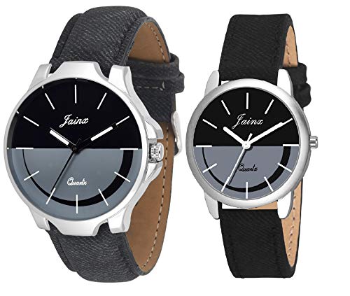 jainx Black Leather Strap Analog Wrist Watch for Couple - JC461 - Image 5