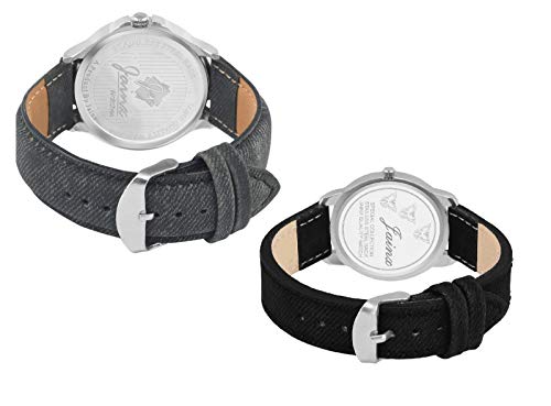 jainx Black Leather Strap Analog Wrist Watch for Couple - JC461 - Image 2